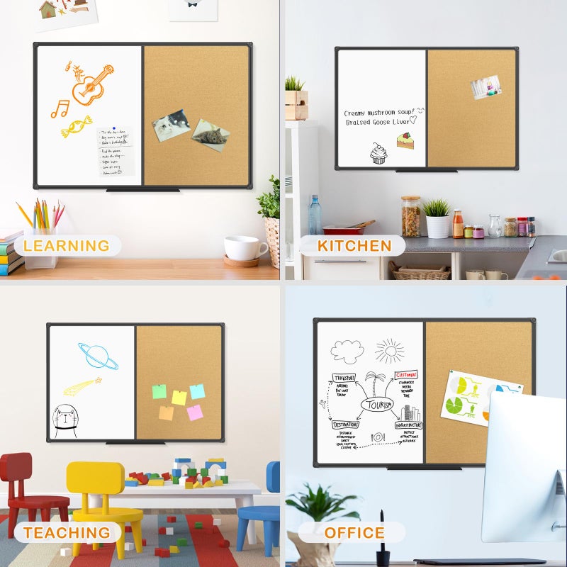 JILoffice White Board & Bulletin Corkboard Combination, Combo Board 36 x 24 Magnetic Whiteboard, Black Aluminum Frame Wall Mounted Board for Office Home and School with 10 Push Pins - Image 2